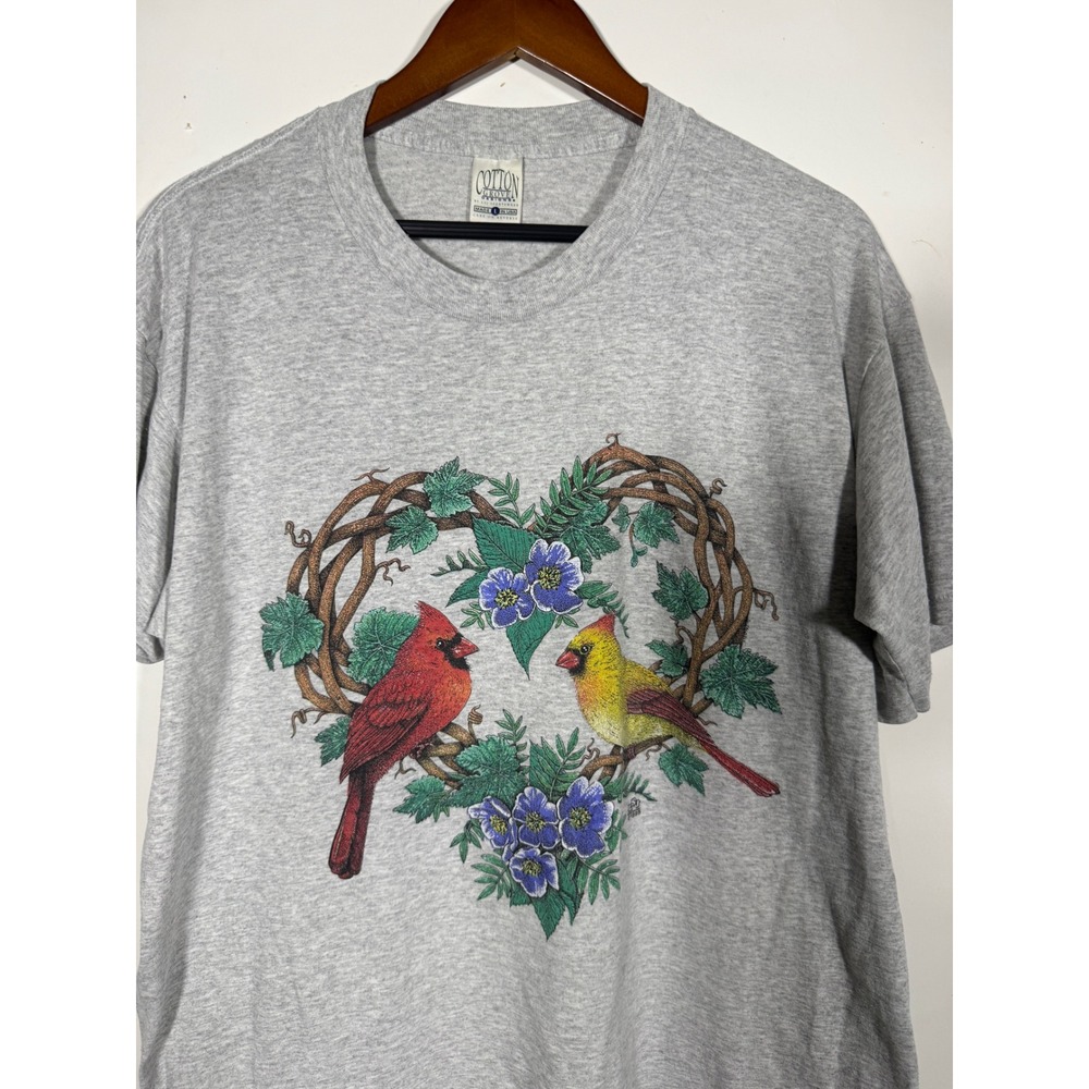 Vintage Cotton Grove Designs Cardinals Heart T-Shirt Grey Large Made in USA - Picture 1 of 6